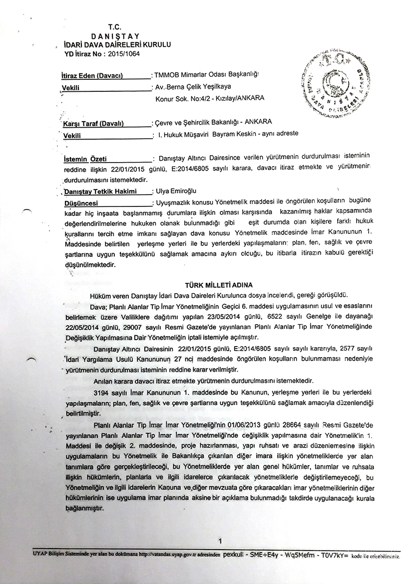 planli alanlar tip imar yonetmeligi gecici 6 maddesinin iptali